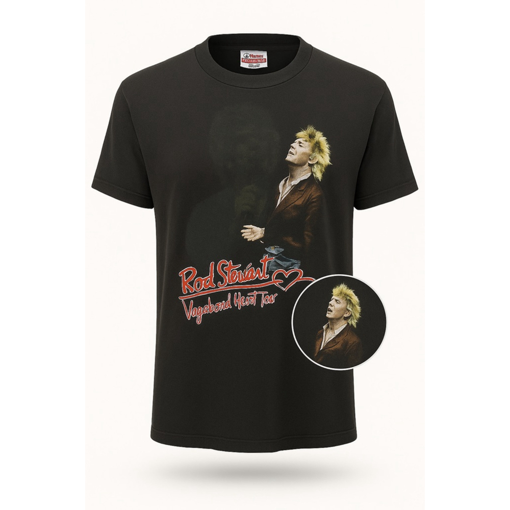 Vintage 1991 Rod Stewart Vagabond Heart Tour T-Shirt – Hanes Heavyweight, Size M